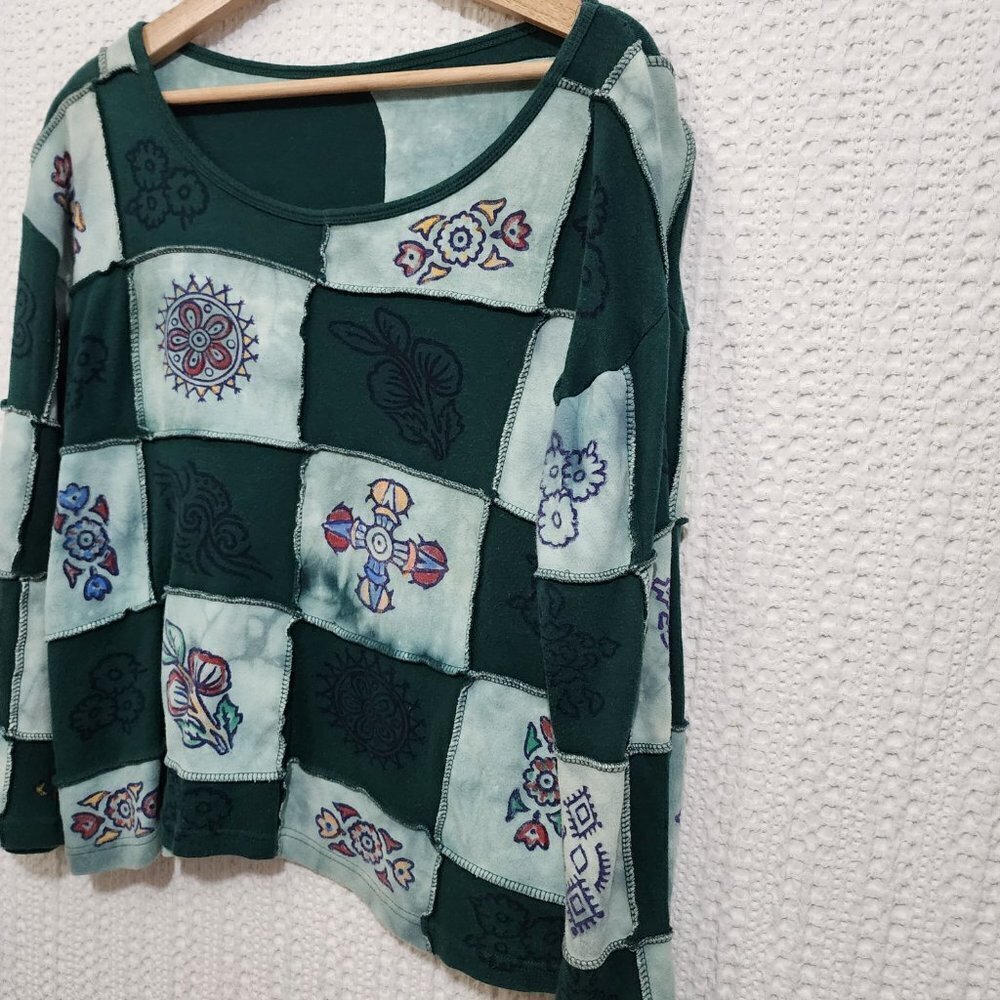 Vintage Y2K Lizzie Mcguire Inspired Patchwork Long Sleeve Boxy Crop Top X-Large - Picture 9 of 15